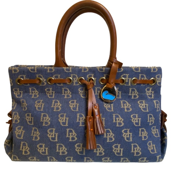 DOONEY & Bourke Blue Signature Leather & Canvas Top handle satchel crossbody bag - Picture 1 of 12